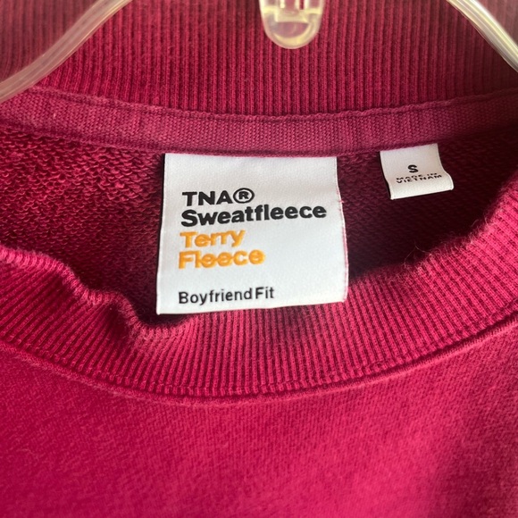 Aritzia TNA Womens Sweatfleece Terry Fleece Boyfriend Fit‎ Fuschia Crew Neck SM - Picture 3 of 7